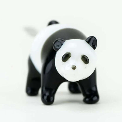 Cute glass panda figurine in black and white, showcasing artistic craftsmanship.