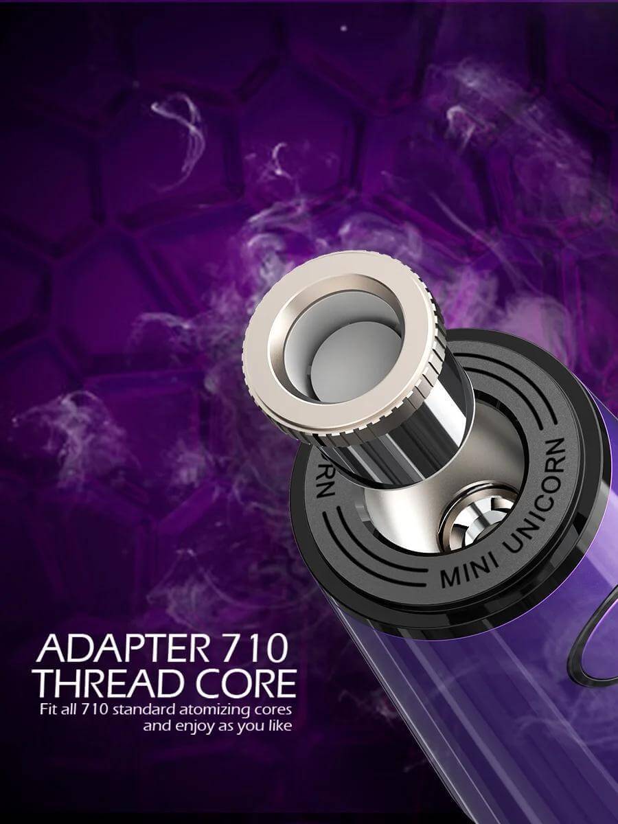 Close-up of the Lookah Unicorn Mini adapter with 710 thread core for compatibility with atomizing cores.