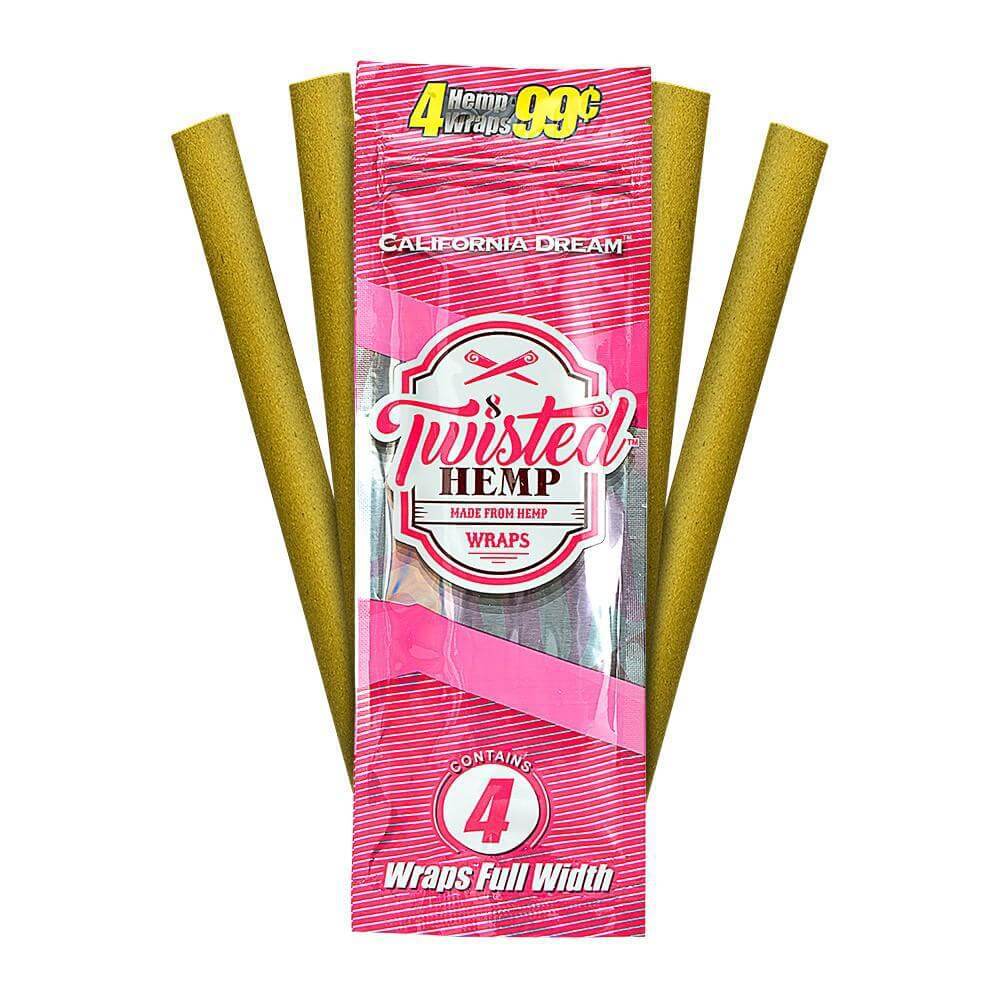 Twisted Hemp Hemp Wraps 4pc in California Dream flavor, tobacco-free and made from 100% natural hemp.