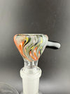 Sir Pyro Glass Heavy Cane 14mm bowl piece with vivid orange, green, and black swirls, designed for durability and style.