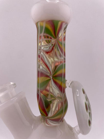 Unknown Artist Mini Beaker - White w/ Rasta Dot Stack & Rasta Line Worked Sections