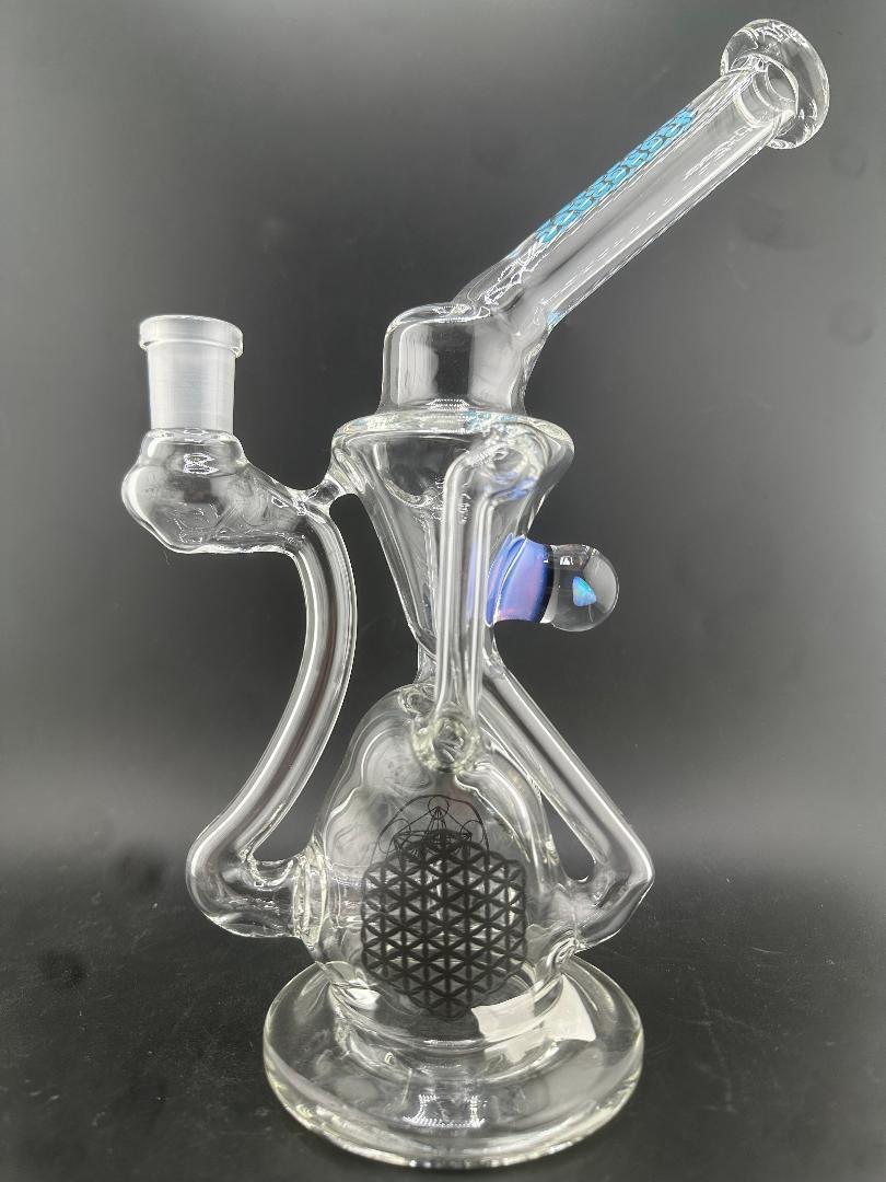 Highgrade Glass Recycler - Clear Rig Opal Marble Attachment & Sacred Geometry Bake ons 14mm 90°