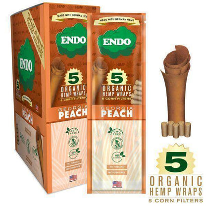 Endo Organic Hemp Wraps 5pc packed with corn filters, made from premium German hemp for a smooth, natural smoking experience.