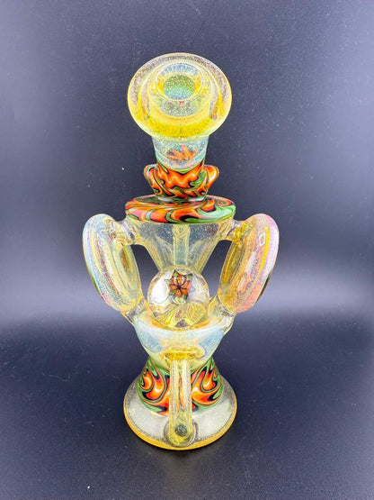 Crondo Glass Green Fumed & Green Flame Wig Wag  Redisculator Recycler 10mm 90°