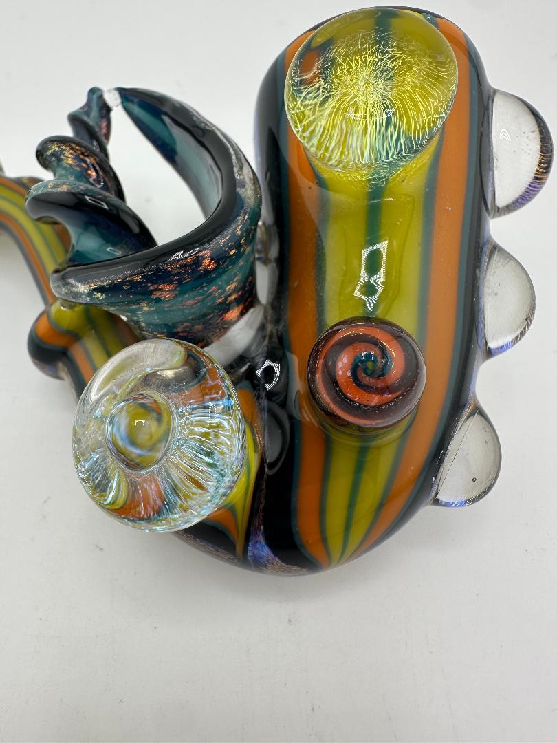 HighGrade Glass Dry Pipe - Fully Worked Crushed Opal / Dichro w/ Marble Attachments