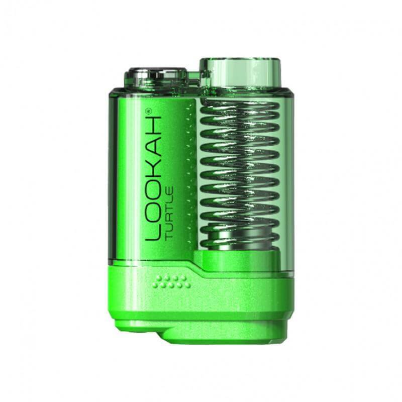 Lookah Turtle 510 battery in green with a sleek design, compatible with most 510 vape carts and featuring three voltage options.