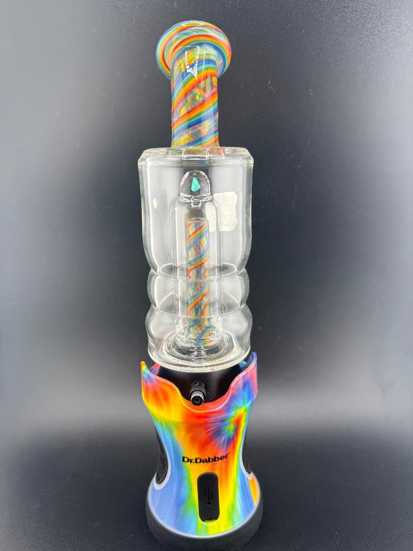 Crondo Rainbow Dr. Dabber Evo Top Replacement Glass with vibrant colors and custom craftsmanship design.
