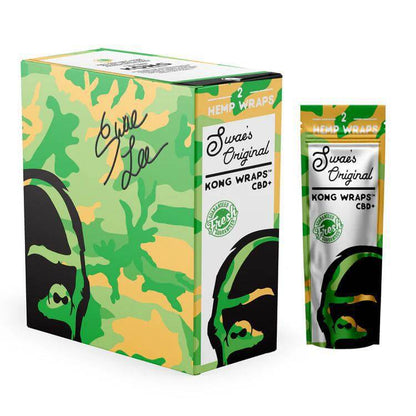 Kong Wraps Hemp Wraps packaging featuring vibrant green camouflage design, showcasing 2pc tobacco-free wraps for smooth smoking.