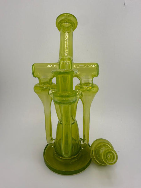 Domer Glass Double Drain Quad Uptake W/ Bubble Dumper Green 10mm Recycler