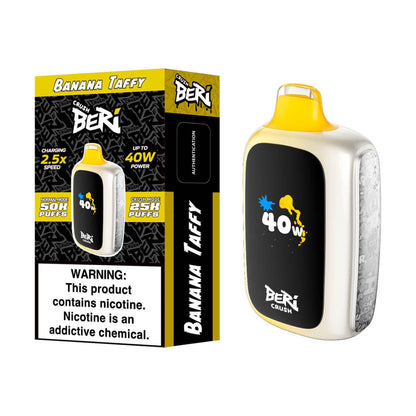 BERI CRUSH Disposable Vape in Banana Taffy flavor with 50,000 puffs for long-lasting vaping experience.