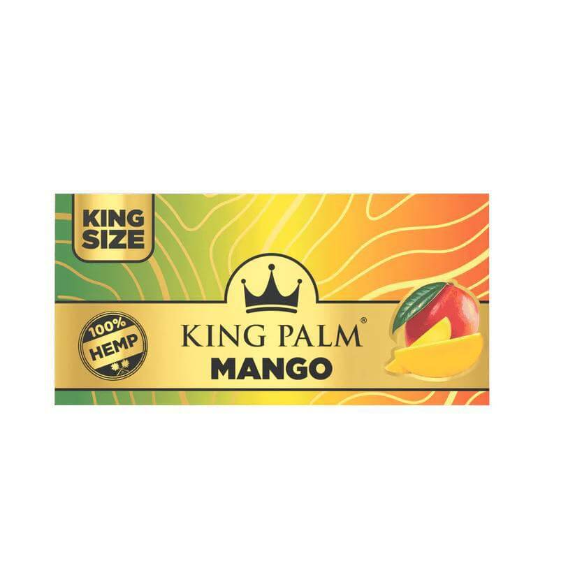 King Palm King Size Mango Flavored Hemp Rolling Papers packaging, featuring vibrant colors and mango graphic.