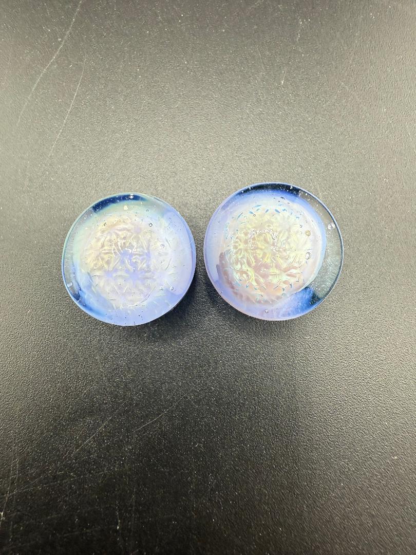 Handcrafted Mop Head Glass Gauges in 15/16" size with unique swirl texture, bold artisan plugs for stretched ears.