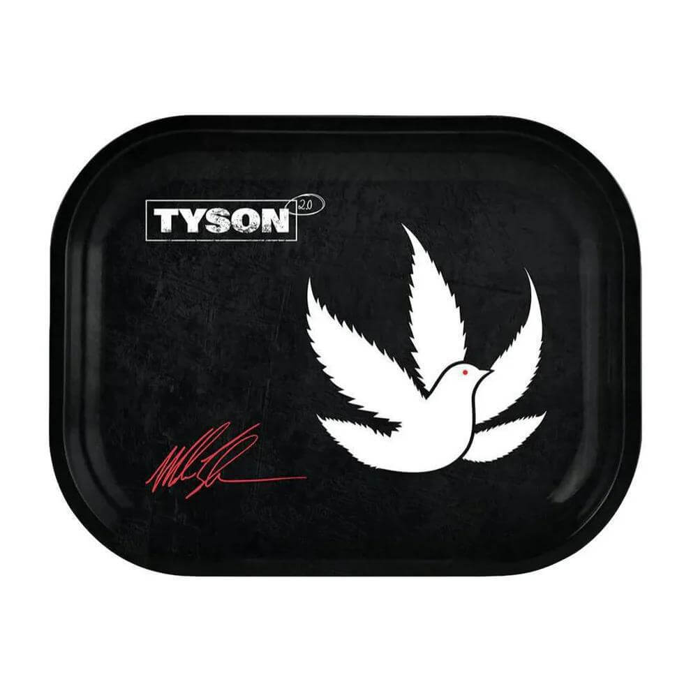 Mike Tyson small rolling tray featuring iconic dove design, premium quality and durable for cannabis enthusiasts.