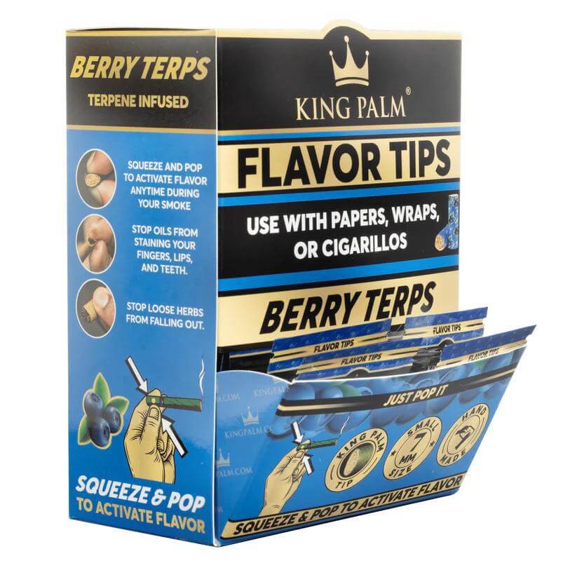 King Palm Berry Terps flavor tips packaging, Terpene infused for enhanced smoking experience.