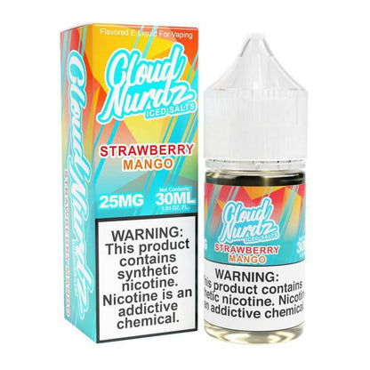 Cloud Nurdz Iced Strawberry Mango e-liquid 30ml with synthetic nicotine, bold flavor, and icy refreshment.