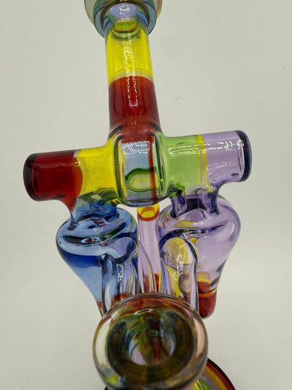 Domer Glass Double Recycler Quad Uptake Rainbow Patchwork 10mm Recycler