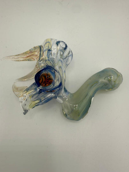 Handmade Tuck Glass Triceratops Sherlock Pipe with unique design and exceptional craftsmanship from Spokane, WA.