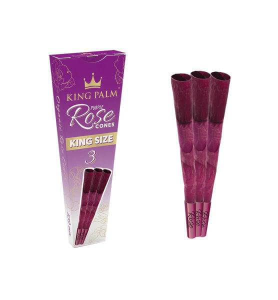 King Palm King Size purple rose petal cones 3 pack, luxury smoking experience with premium wraps.