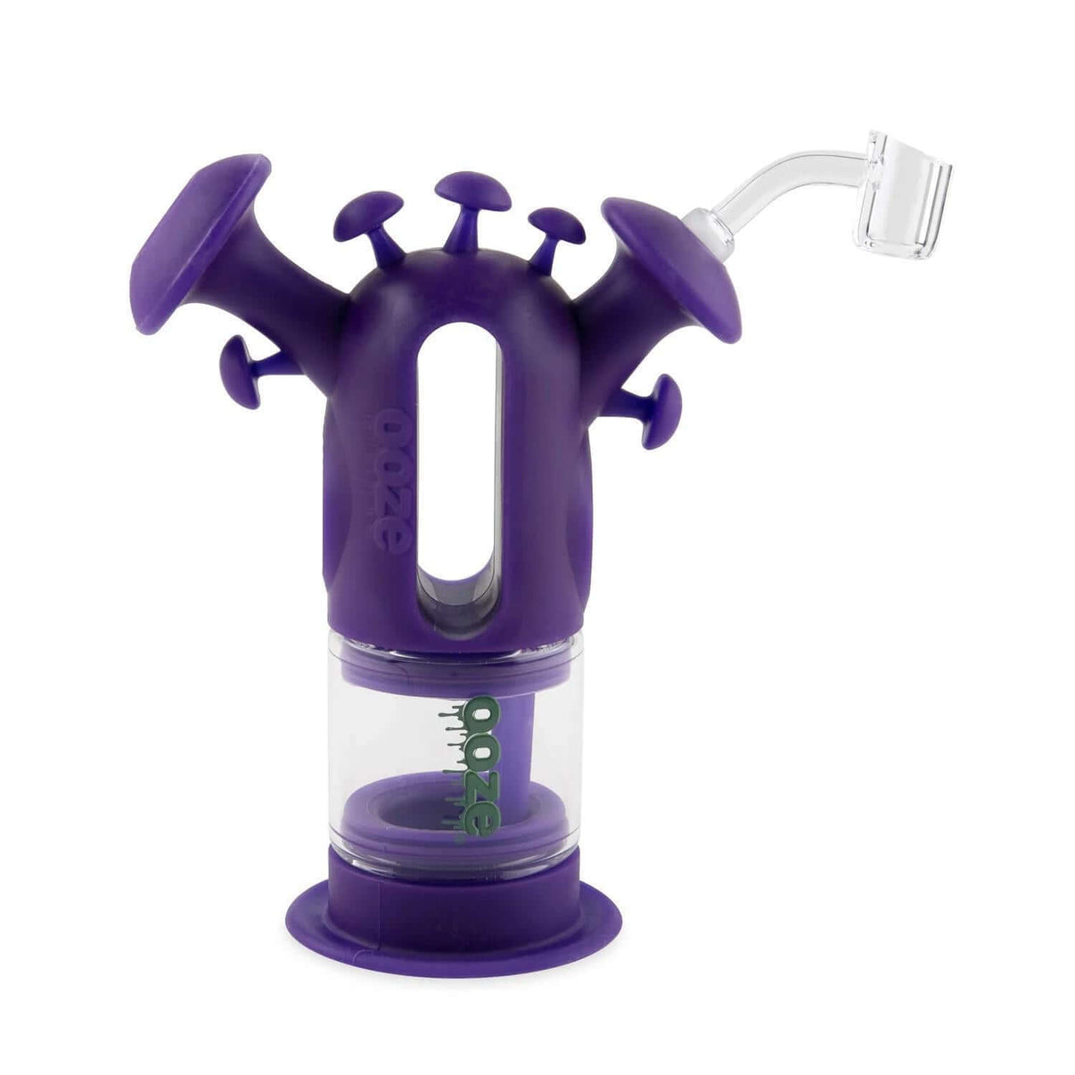 Ooze Trip Pipe Silicone Water Bubbler & Dab Rig in purple, mushroom-inspired design for versatile smoking and dabbing.