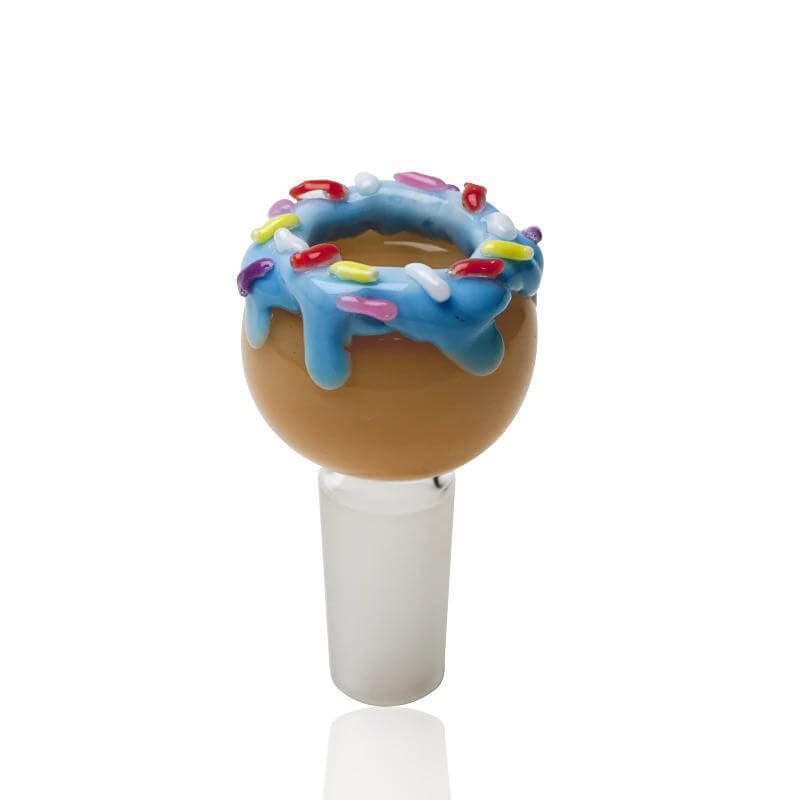 Empire Glassworks 14mm Slide in donut design with blue icing and colorful sprinkles, perfect for enhancing your smoking setup.