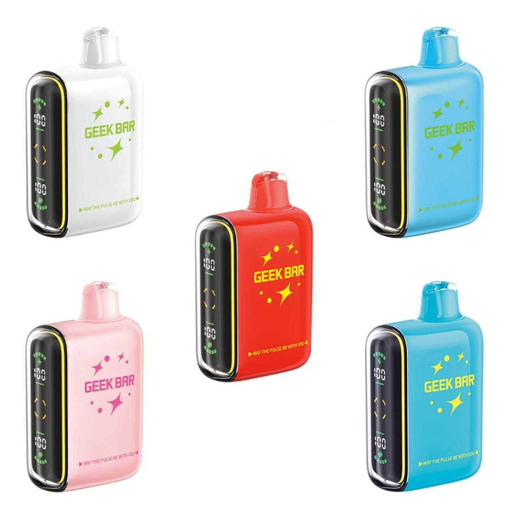 Geek Bar Pulse Disposable Vapes in various colors showcasing advanced vaping technology and customizable experience.