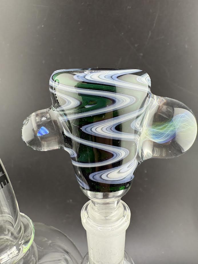 Highgrade Heady Slide 14mm bowl featuring unique wig-wag design in vibrant colors, perfect for functional art enthusiasts.