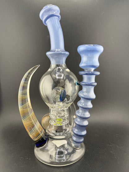 Brando Glass Blooper - Large Format UV Blue w/ Marble Attachments Fumed Horn 14mm 90°