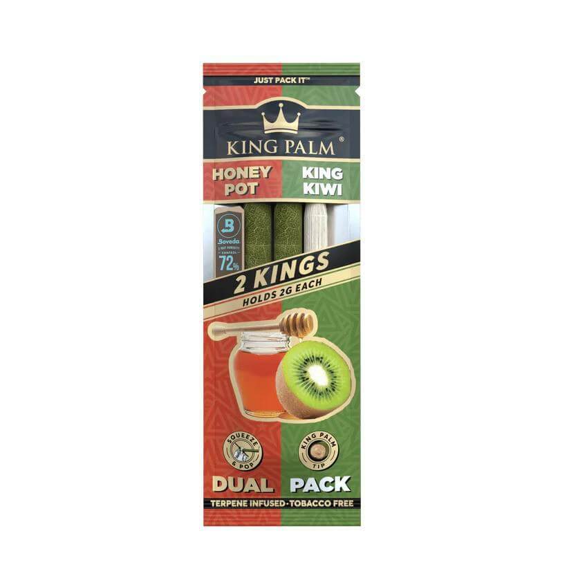 King Palm Dual Flavor Combo Pack featuring Honey Pot and King Kiwi hemp wraps for a refined smoking experience.