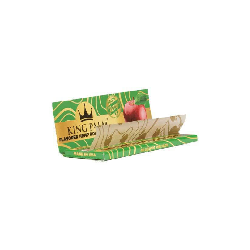 King Palm flavored hemp rolling papers in 1 1/4 size, showcasing eco-friendly palm leaf wraps with apple flavor.