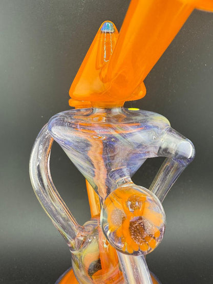 Mank Glass Orange & Purple Recycler w/ Marble and Opal Accents 10mm 90°