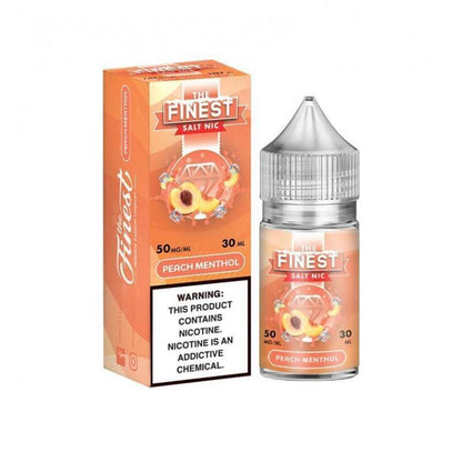 Finest Menthol 30ml vape juice in a sleek bottle with an orange box design, highlighting icy mint flavor.