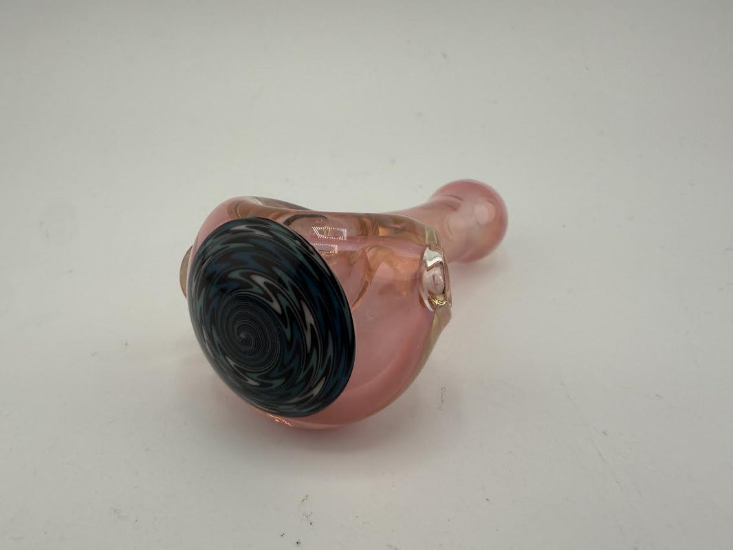 Mcdoogle fumed pipe with a pink body and a black swirling bowl design, perfect for stylish smoking.