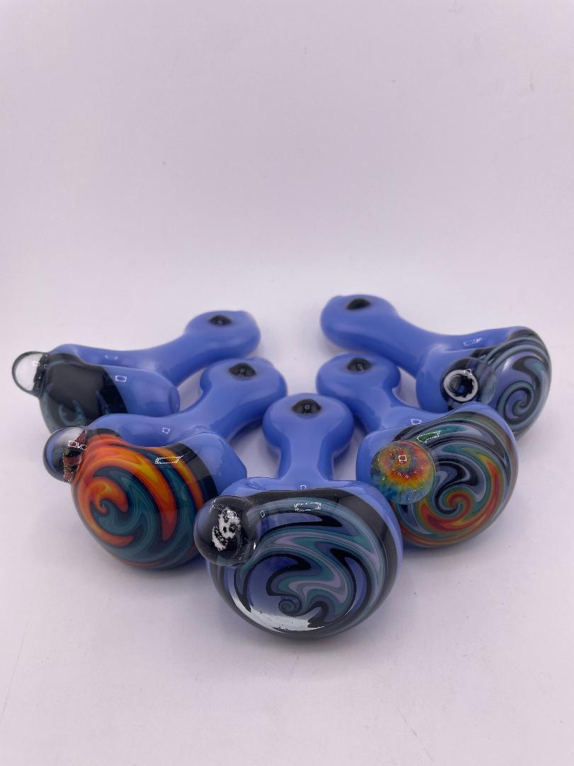 Highgrade Glass Dry Pipe  - Blue w/ Reversal Wig Wag Cap