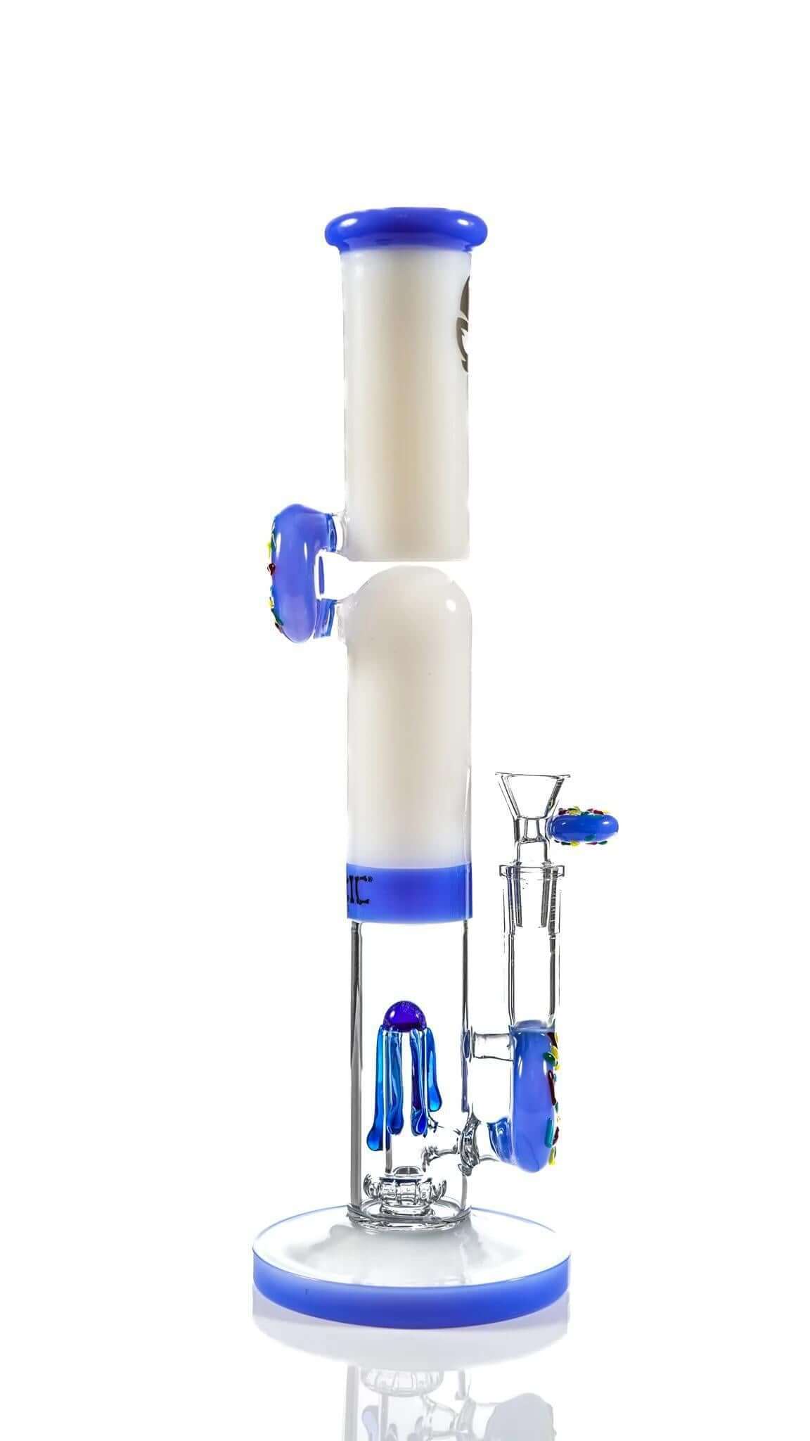 Toxic Glass 14" Double Donut Straight Shooter TX59 with vibrant blue accents and double percolator design.