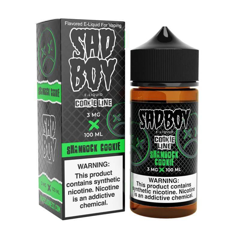 Sad Boy Shamrock Cookie e-liquid in 100ml bottle with vibrant packaging, perfect for sub-ohm vaping with bold flavors.