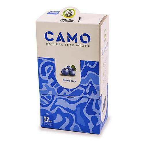 Camo Natural Leaf Wraps Blueberry flavor packaging, featuring 25 packs for a premium herbal smoking experience.