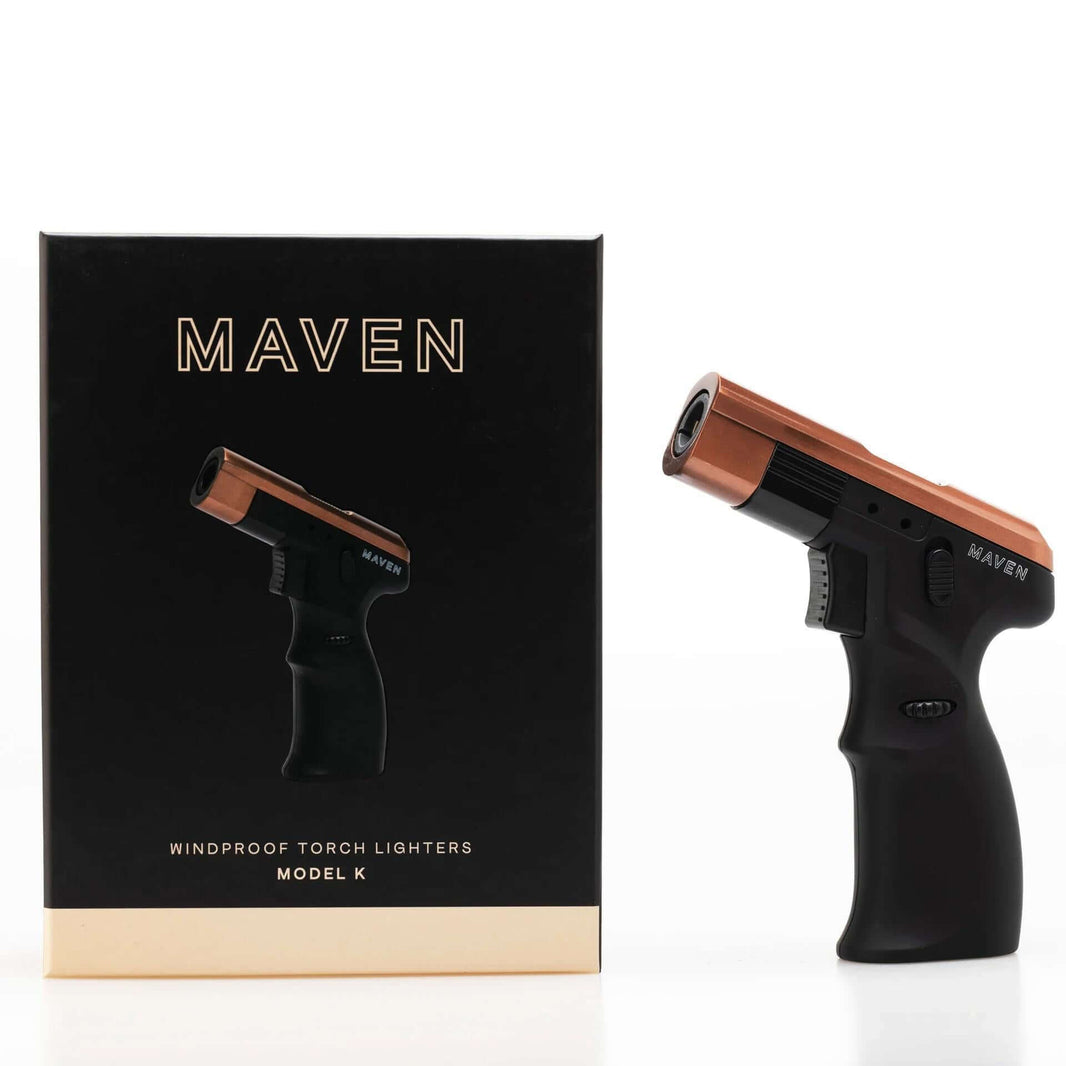 Maven Model K Butane Torch with packaging, windproof design for precision and high-heat applications.