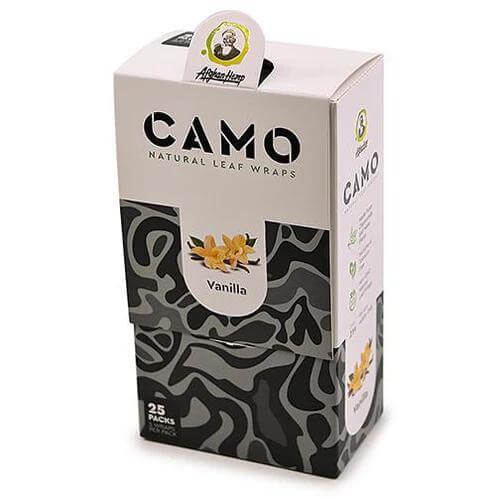 Camo Natural Leaf Wraps Vanilla flavor, 25 packs, premium herbal wraps, nicotine and tobacco-free.