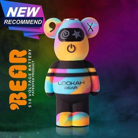 Lookah Bear 510 Battery in limited edition tie dye design, featuring adorable bear shape and soft silicone body.