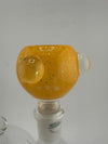 14mm Glass Distractions bowl piece in vibrant yellow, crafted from heat-resistant borosilicate glass for optimal airflow.