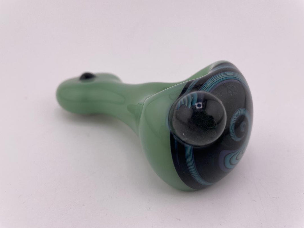 Highgrade Glass Dry Pipe  - Green Reversal Wig Wag Cap