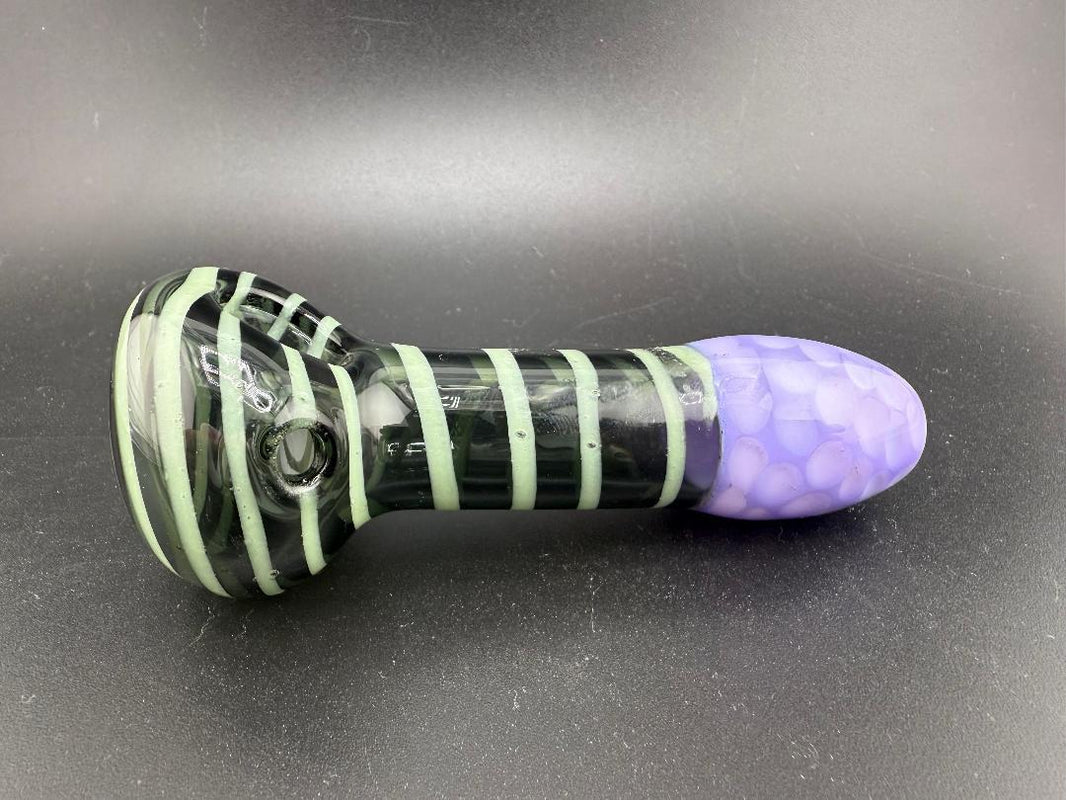 3.5" Slime Honeycomb Hand Pipe in vibrant slime green and purple design, made from premium borosilicate glass.