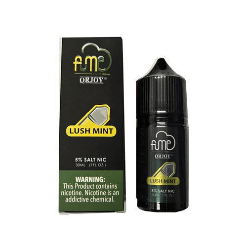 FUME Salt Nic e-liquid in Lush Mint flavor, 5% nicotine, 30ml bottle with warning label.