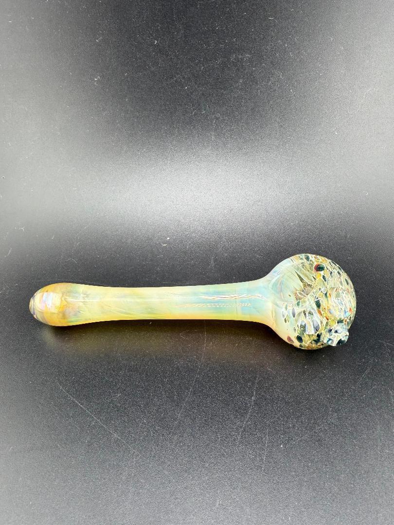 Luke The Drifter Fumed Frit Hand Pipe in vibrant fumed glass with frit detailing, handmade in Washington.