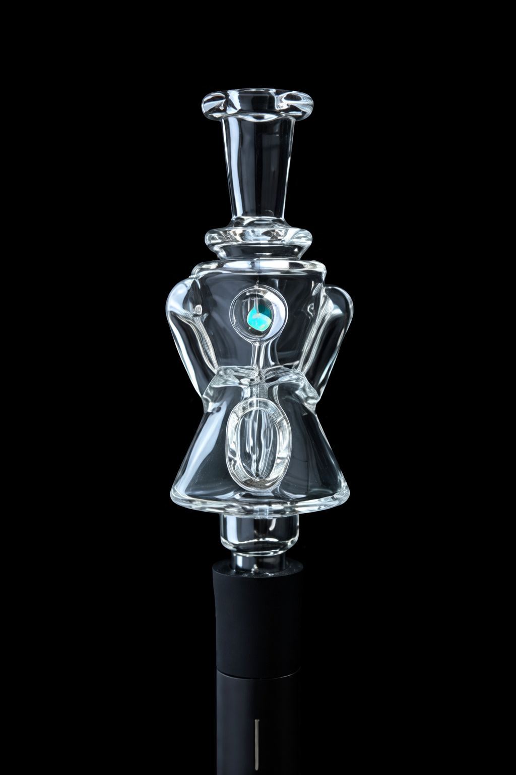 Iridescent Glass Puffco Pivot Mouthpiece - Pivgilly Recycler Water Top, clear glass water pipe with a unique design.