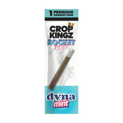 Crop Kingz Rocket Roll Wrap with DynaMint flavored candy tip, premium organic cone for enhanced smoking experience.