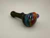 Highgrade glass rainbow wig wag spoon pipe with opal accents, featuring vibrant spiraled colors in durable borosilicate glass.
