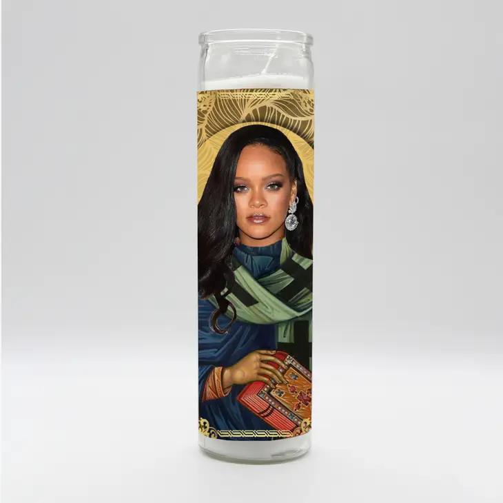 Bobbyk Saint Candles featuring a tall prayer candle with a pop culture icon design.