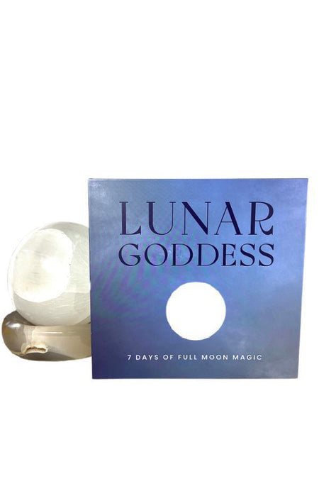 Lunar Goddess product with crystal, 7 days of full moon magic advent calendar for spiritual well-being.