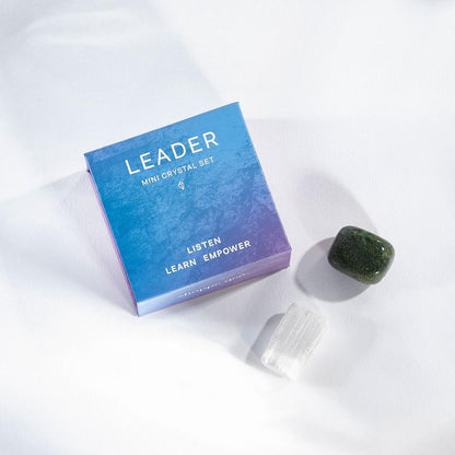 Geocentral Mini Crystal Set for Leaders, featuring calming stones in a beautifully designed box.